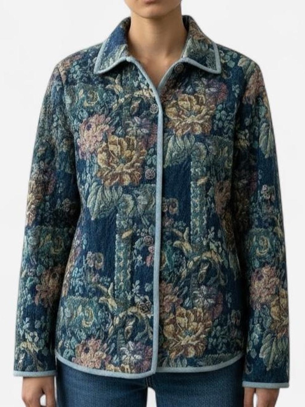 Vintage 90s Tapestry Needlepoint Grandma Grannycore Barn Jacket sz L